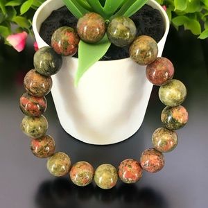 Unakite 10mm Natural Stone Beads Stretchable Bracelet